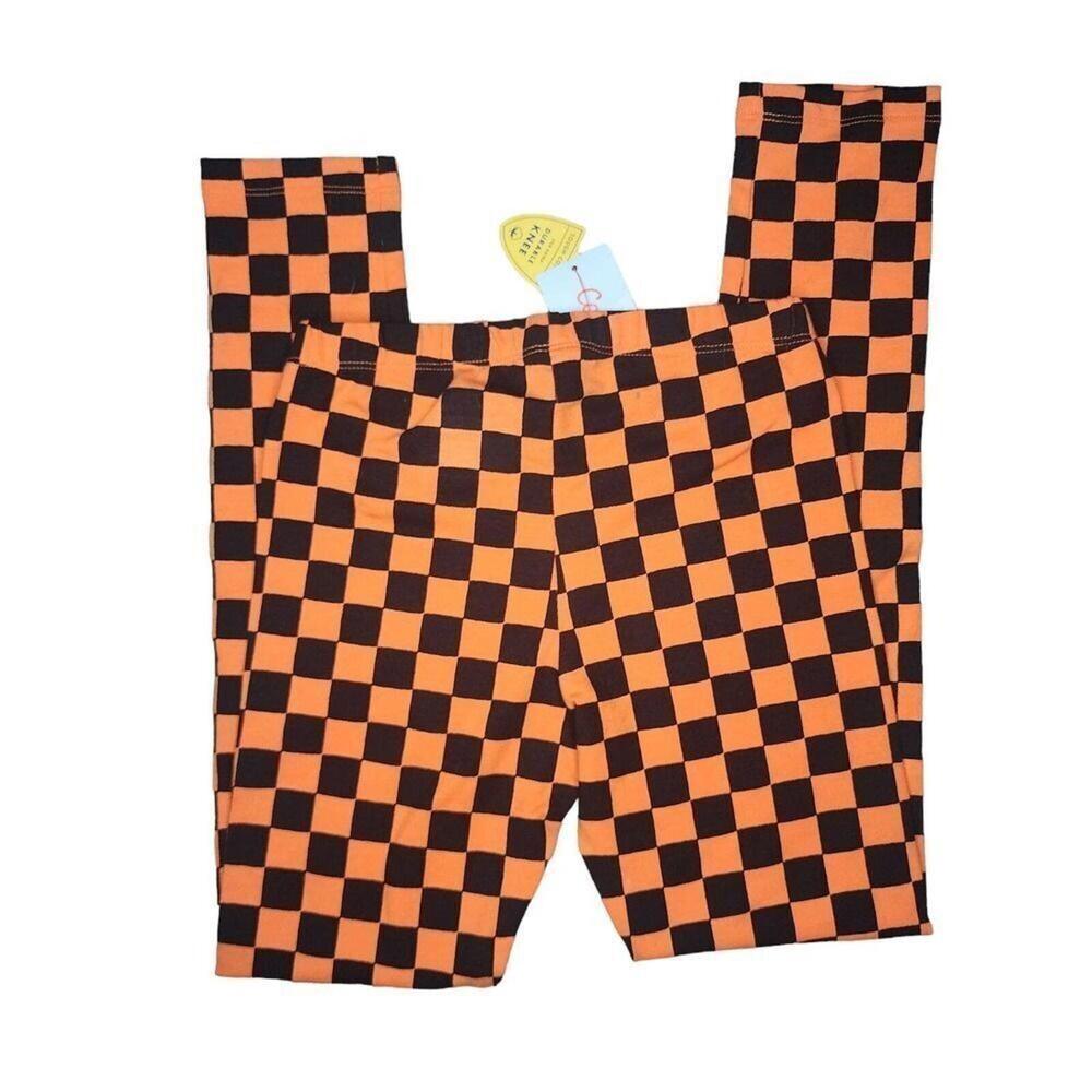Cat & Jack Girls Orange Black Checkered Leggings Size M - Picture 3 of 4
